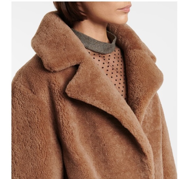 Yves Salomon lamb shearling fur brown teddy coat - Picture 3 of 10